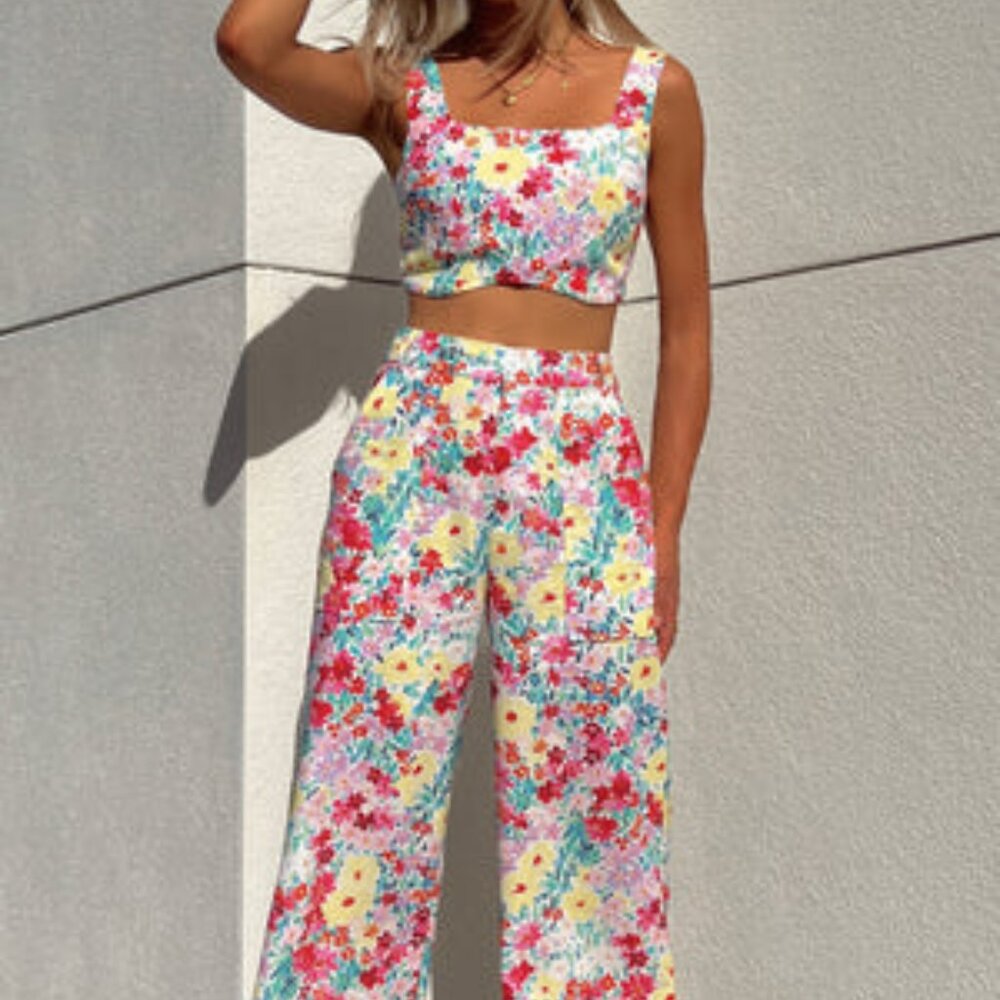 YLLW THE LABEL | Midsummer 2 Piece Pant Set — French Floral | Size M NWT